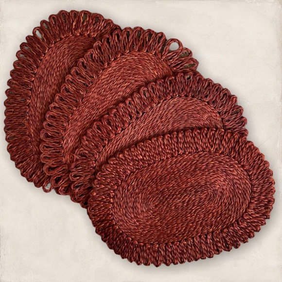 4 Vintage Boho Woven Abaca Fiber Placemats Set - Picture 2 of 9